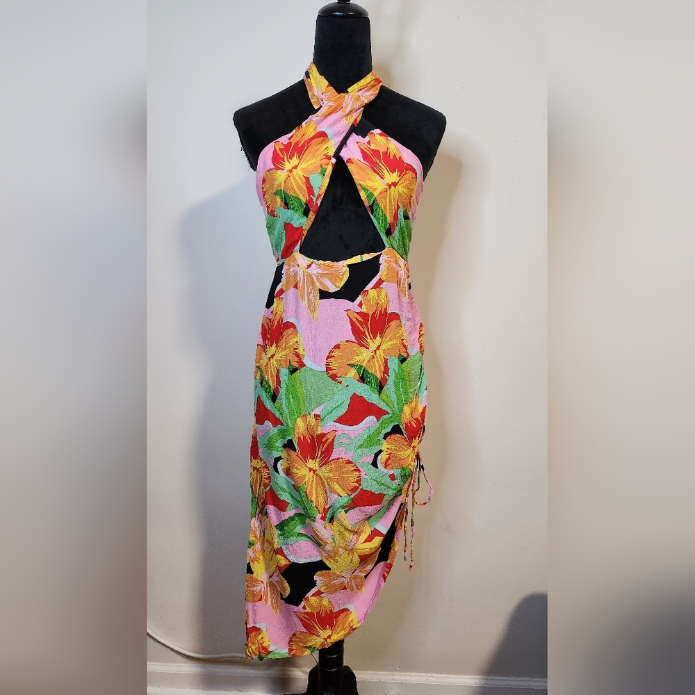 Bershka Cut Out Colorful Beach dress